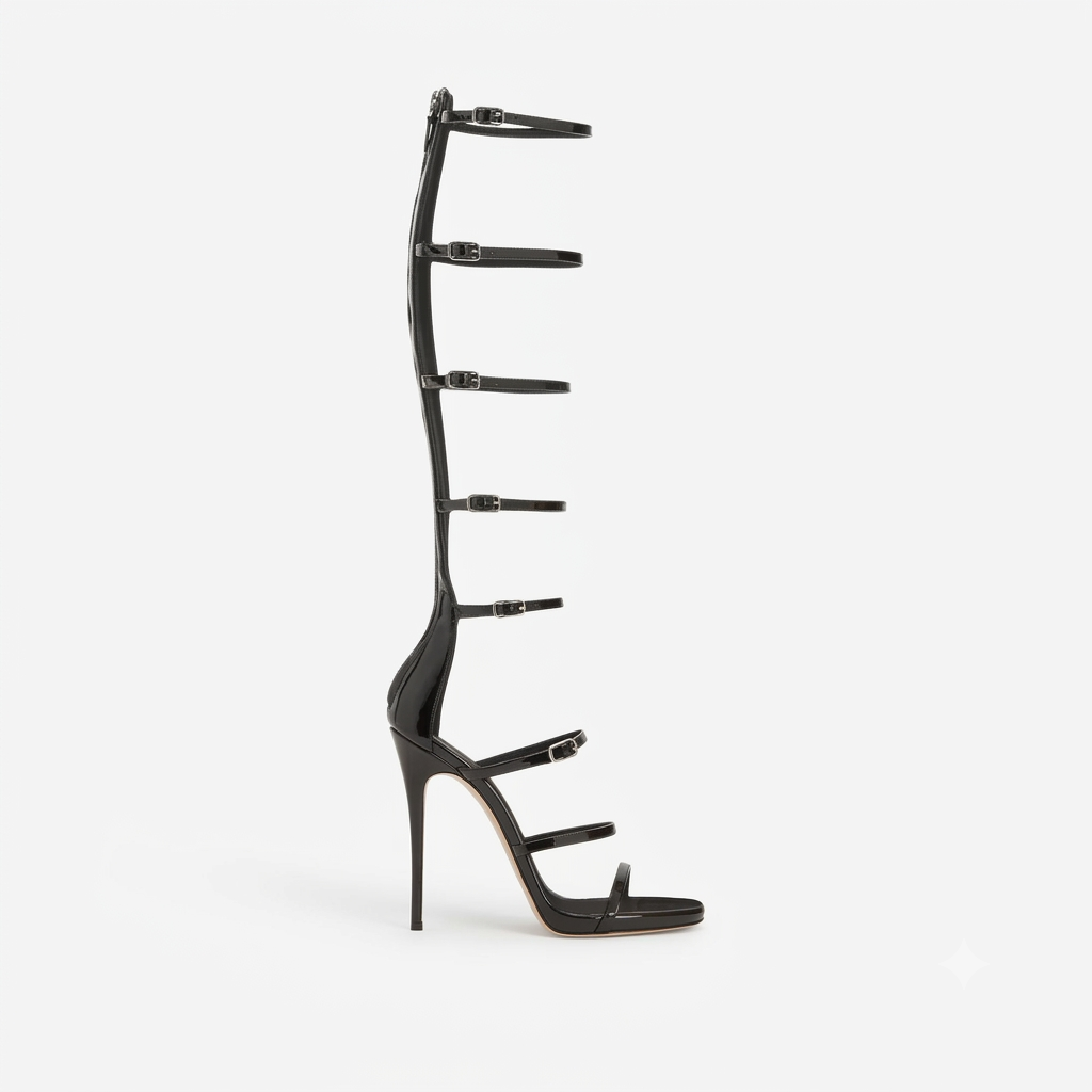 Women's Knee High Gladiator Heels – Statement Buckle Strap Stiletto for Special Occasions