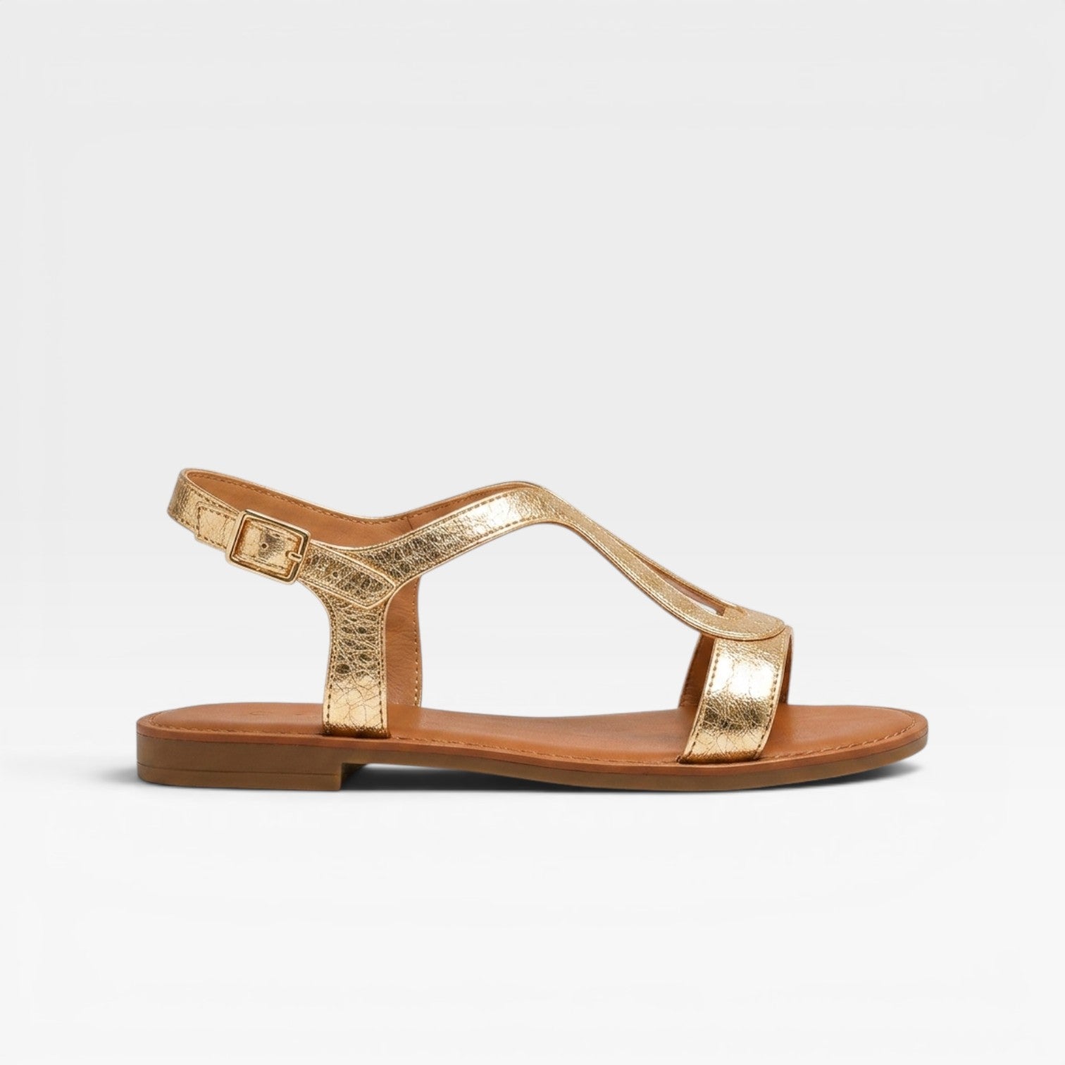 Women's Metallic Leather Sandals – Sculptural Strap Slingback Flats