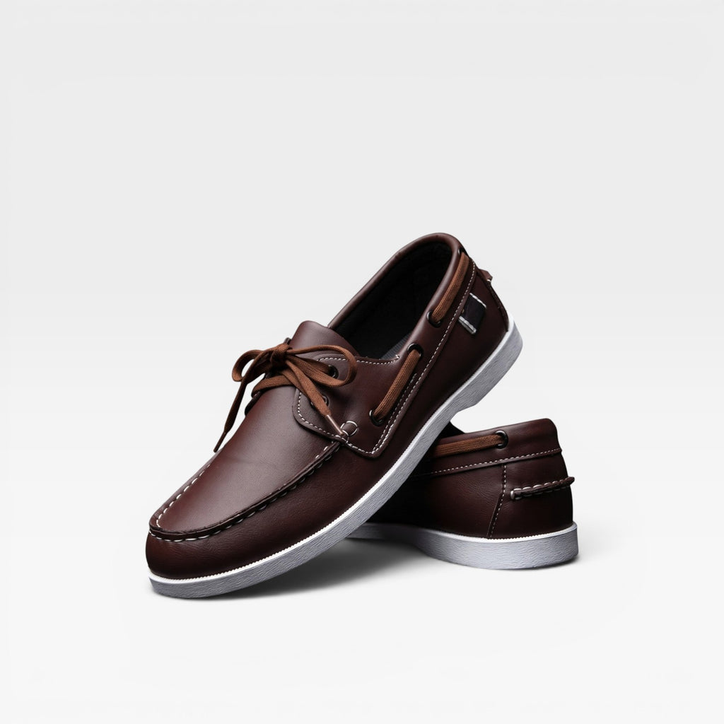 Men's Leather Boat Shoes – Classic Moc Toe Lace Up Deck Shoes