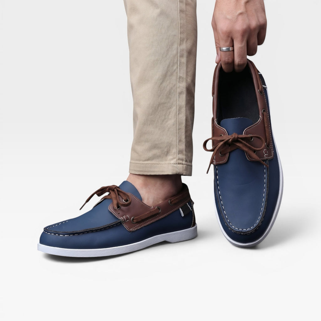 Men's Leather Boat Shoes – Classic Moc Toe Lace Up Deck Shoes