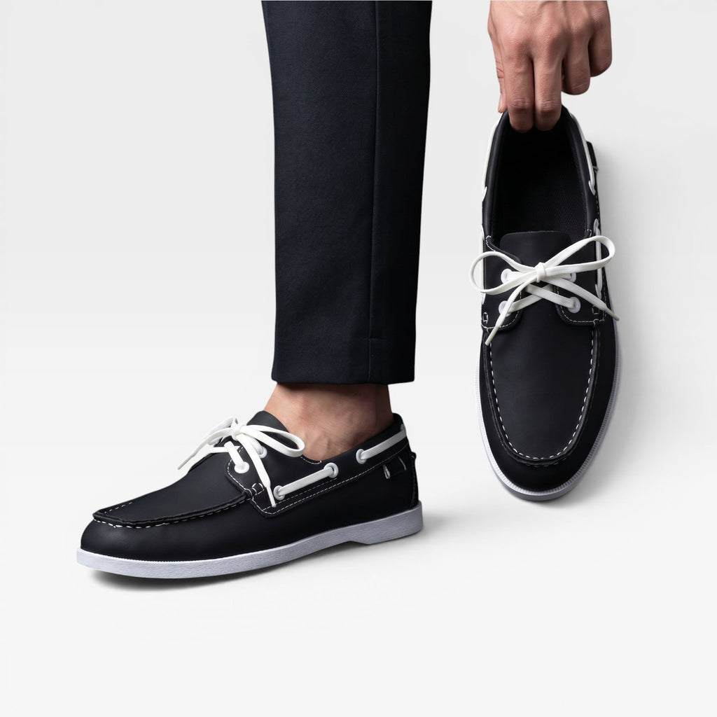 Men's Leather Boat Shoes – Classic Moc Toe Lace Up Deck Shoes