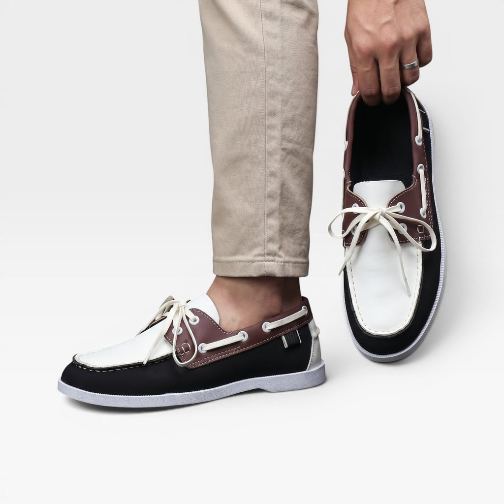 Men's Leather Boat Shoes – Classic Moc Toe Lace Up Deck Shoes