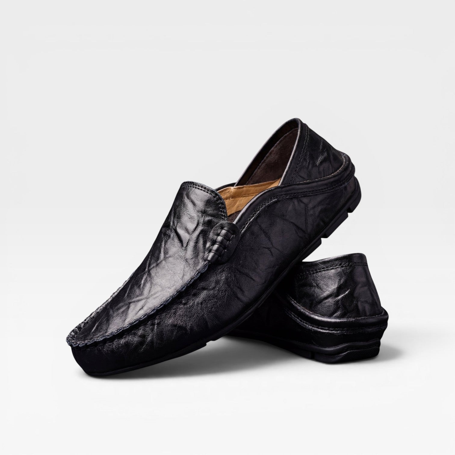 Mocassins en cuir souple pour hommes – Chaussures décontractées à enfiler, cousues main