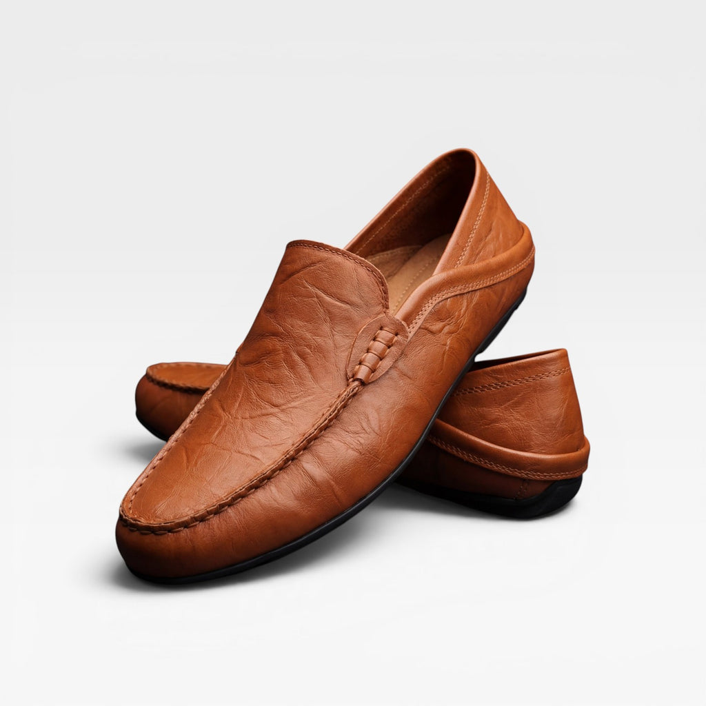Mocassins en cuir souple pour hommes – Chaussures décontractées à enfiler, cousues main