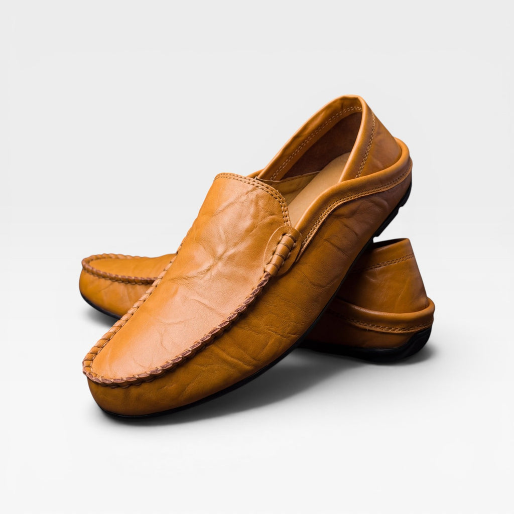 Mocassins en cuir souple pour hommes – Chaussures décontractées à enfiler, cousues main