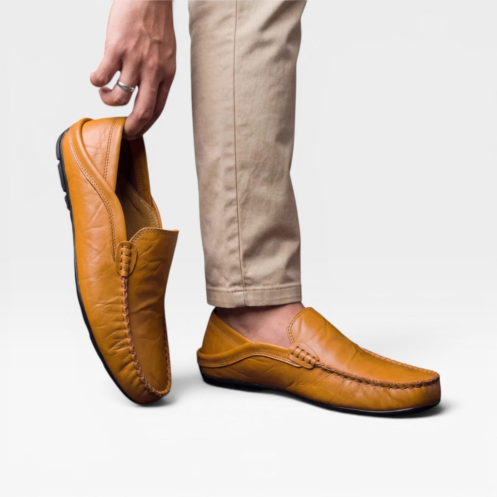 Mocassins en cuir souple pour hommes – Chaussures décontractées à enfiler, cousues main