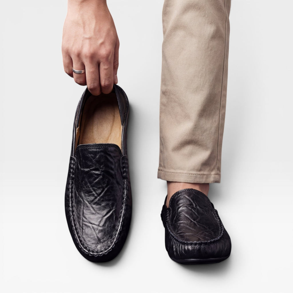 Mocassins en cuir souple pour hommes – Chaussures décontractées à enfiler, cousues main