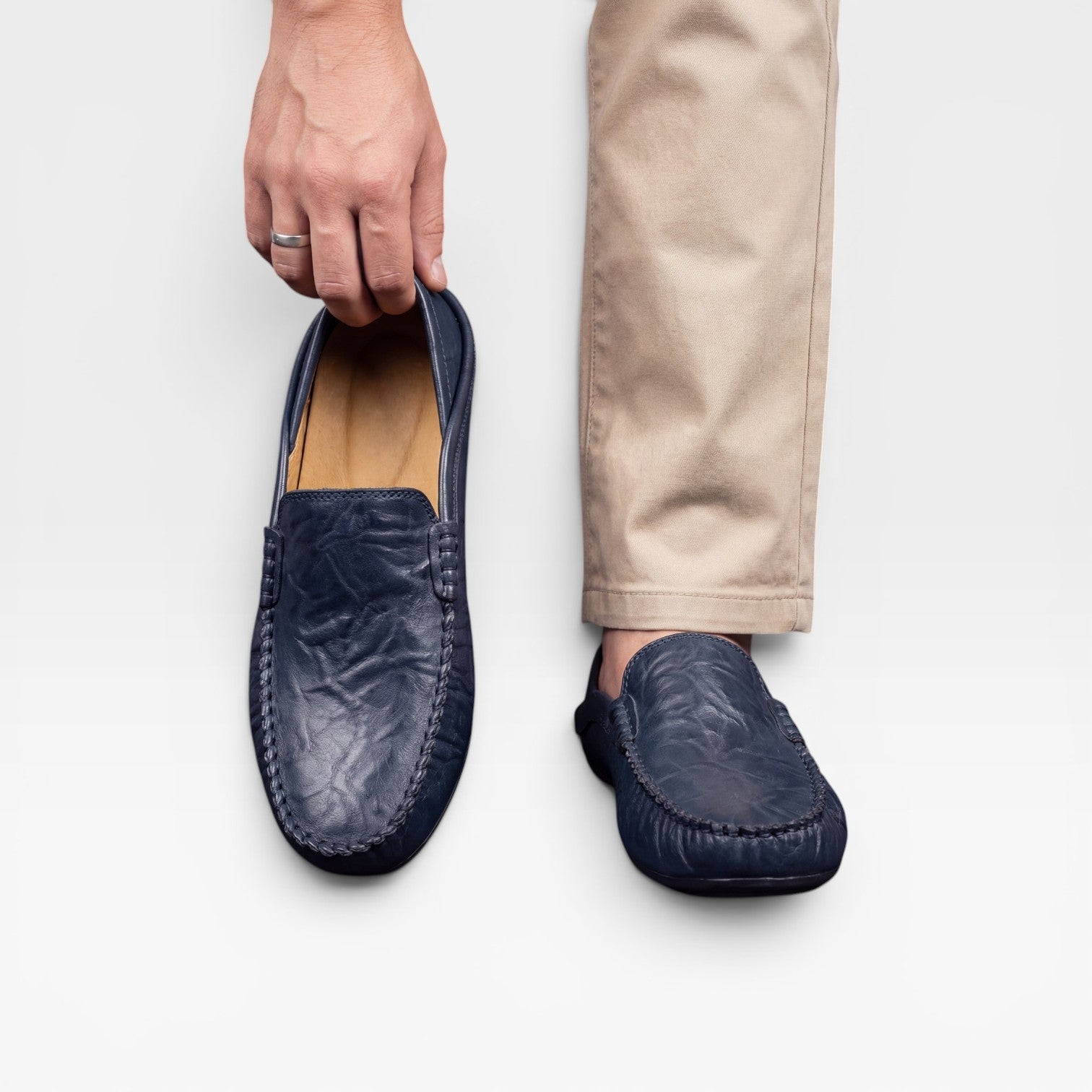 Mocassins en cuir souple pour hommes – Chaussures décontractées à enfiler, cousues main