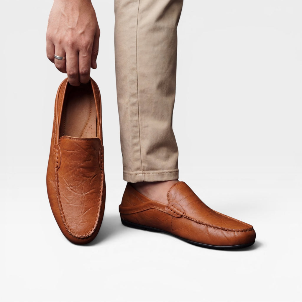 Mocassins en cuir souple pour hommes – Chaussures décontractées à enfiler, cousues main