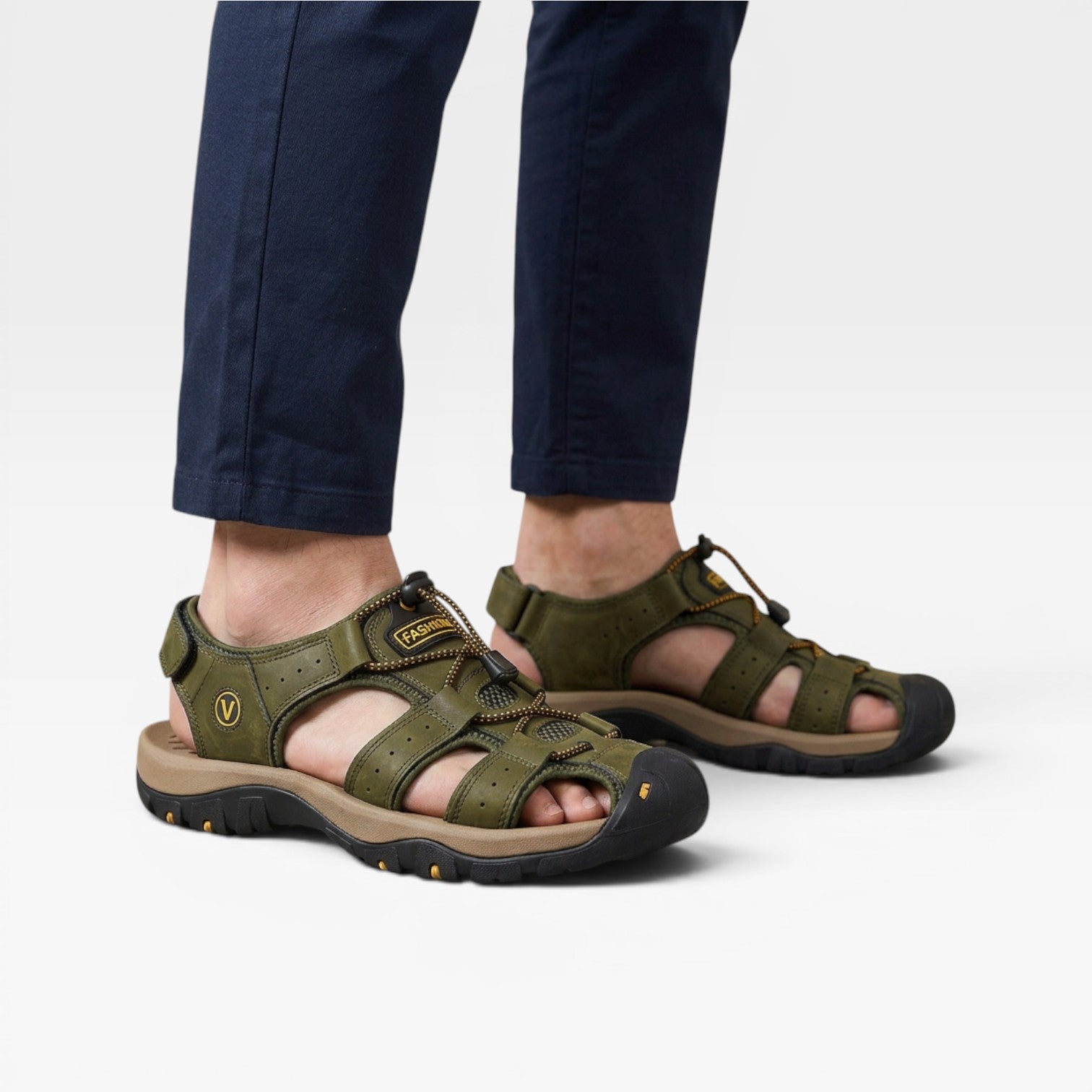 Men's Genuine Leather Closed Toe Trail Sandals – Adjustable Outdoor Walking Sandals