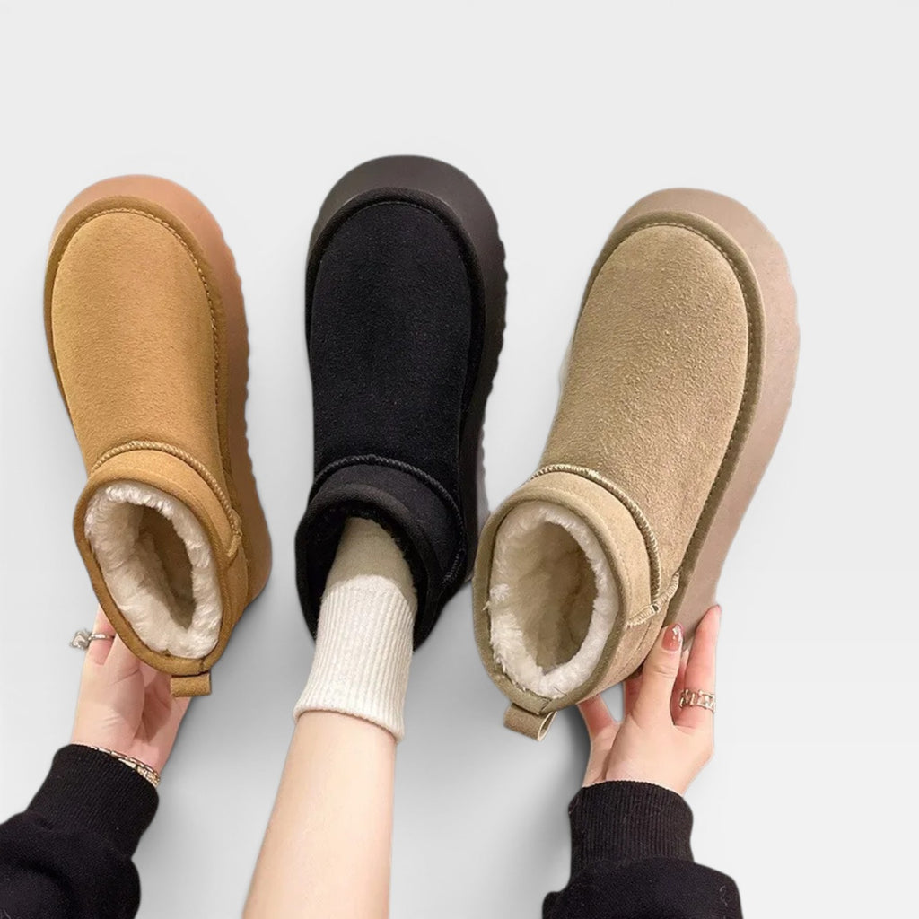 Bottines à plateforme en daim pour femmes – Bottines mini doublées en peau lainée