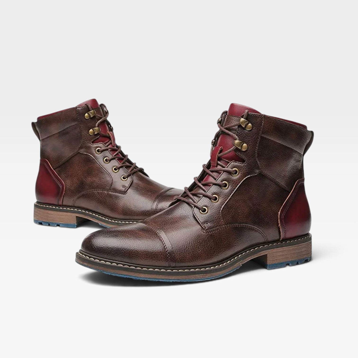 Men's Leather Cap Toe Boots – Contrast Sole Lace Up Ankle Boots