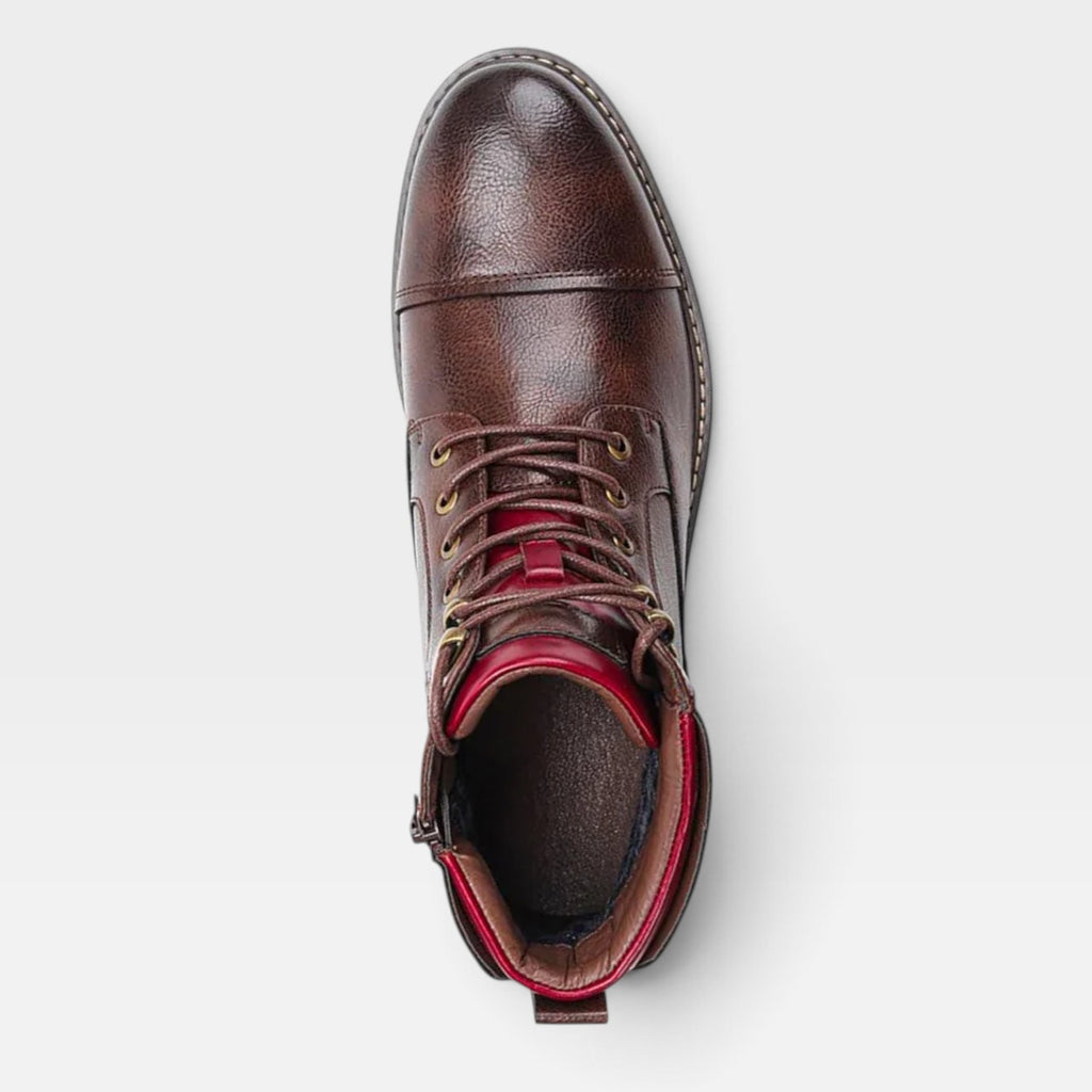 Men's Leather Cap Toe Boots – Contrast Sole Lace Up Ankle Boots