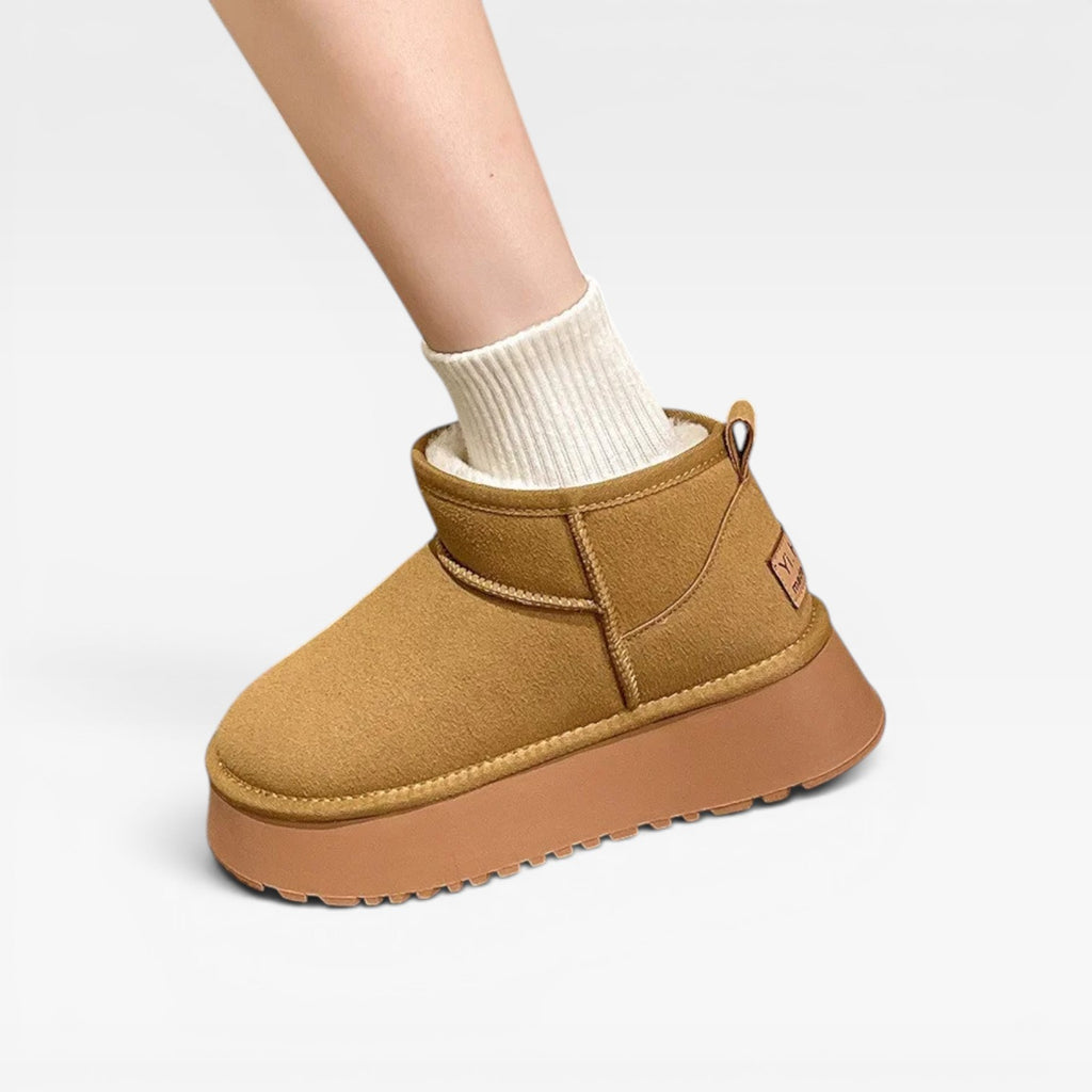 Bottines à plateforme en daim pour femmes – Bottines mini doublées en peau lainée