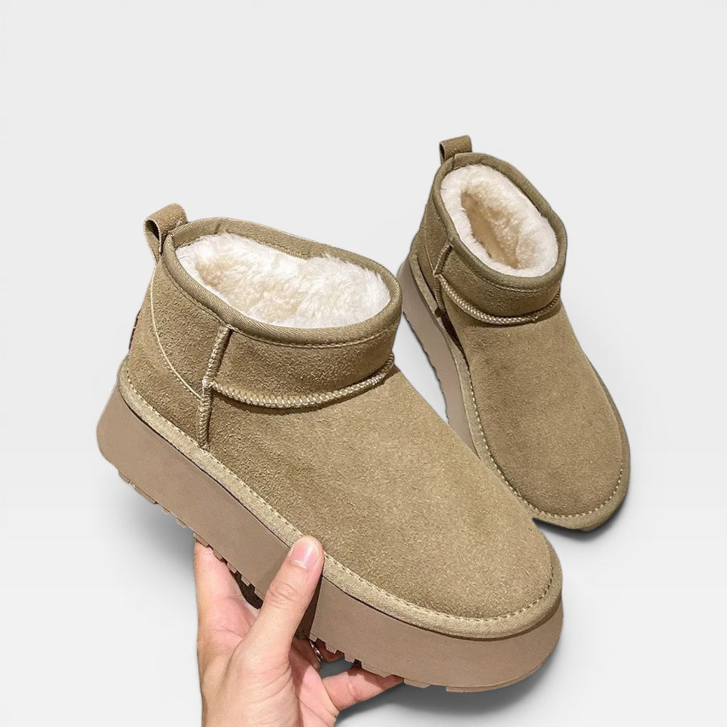 Bottines à plateforme en daim pour femmes – Bottines mini doublées en peau lainée