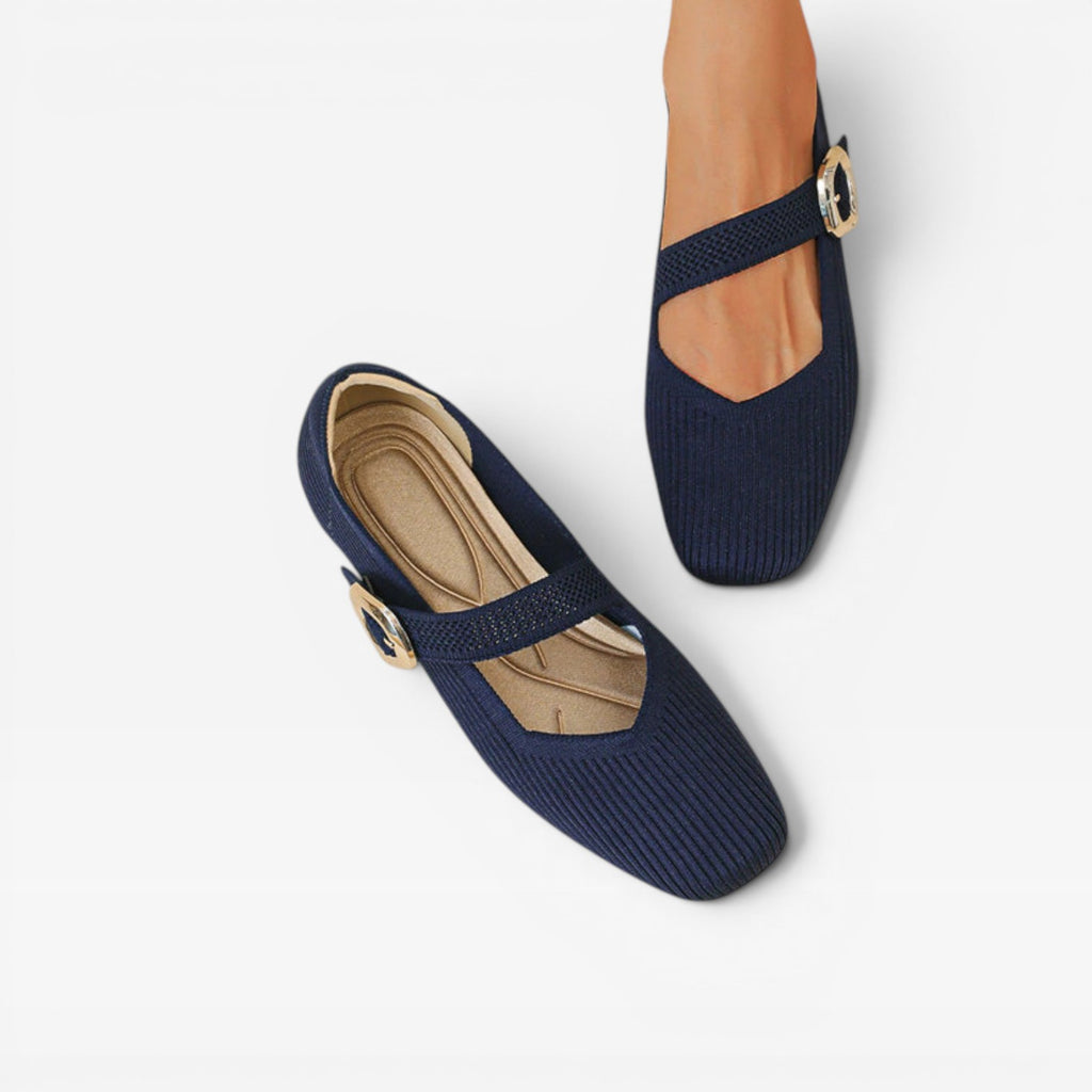 Women's Knit Mary Jane Flats – Square Toe Comfortable Buckle Shoes