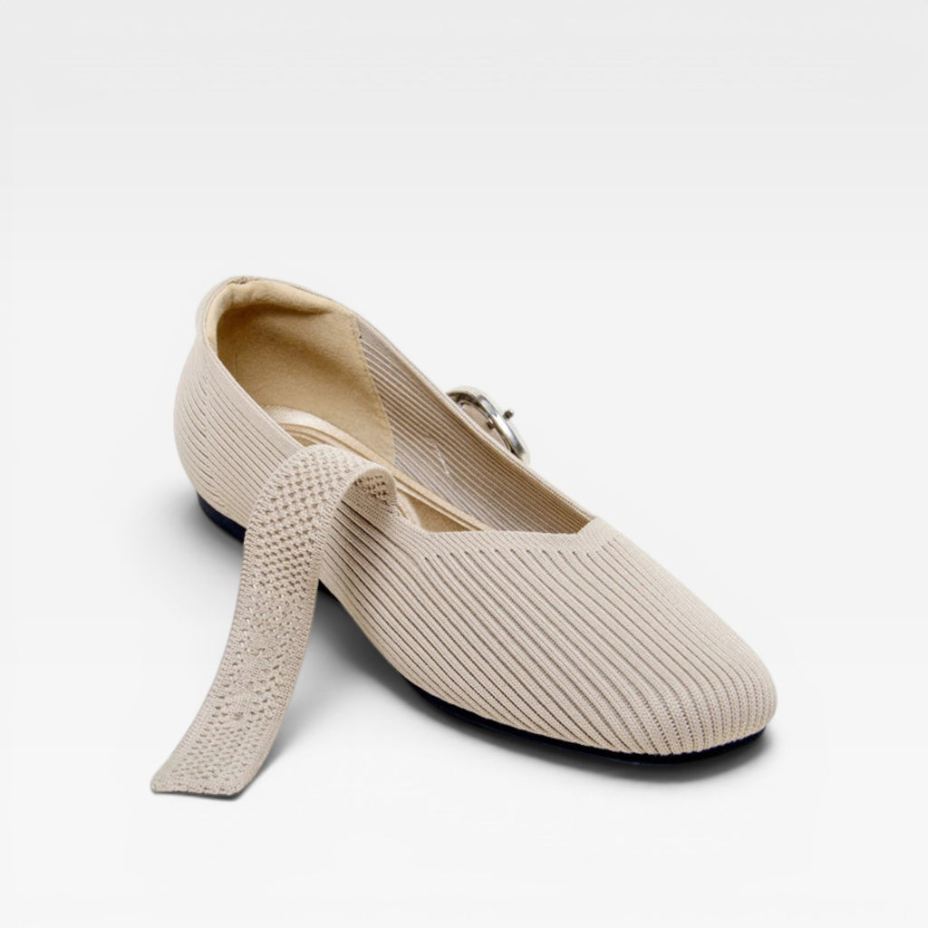 Women's Knit Mary Jane Flats – Square Toe Comfortable Buckle Shoes