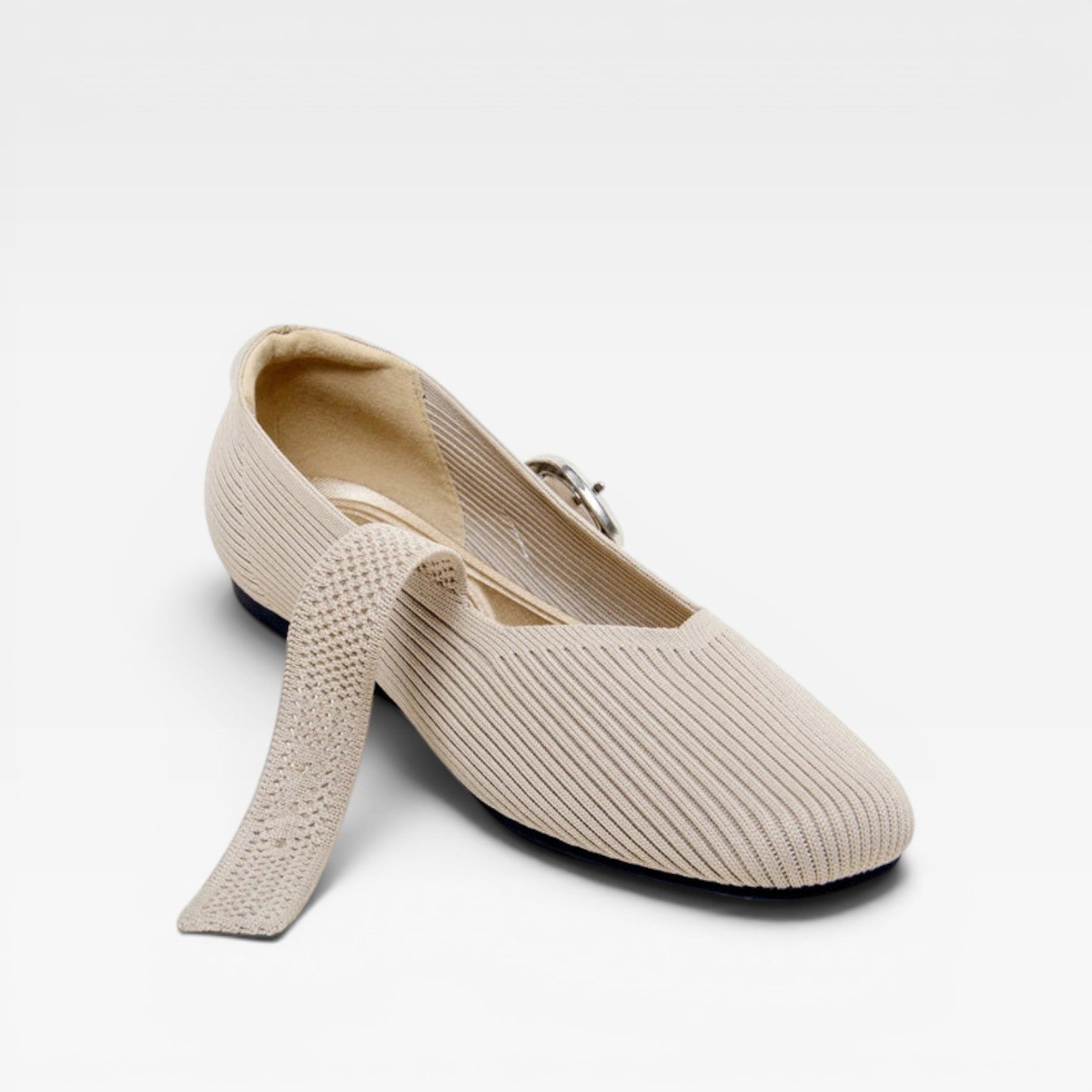 Women's Knit Mary Jane Flats – Square Toe Comfortable Buckle Shoes