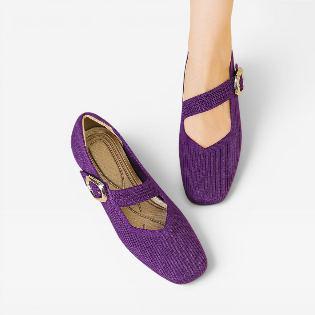 Women's Knit Mary Jane Flats – Square Toe Comfortable Buckle Shoes