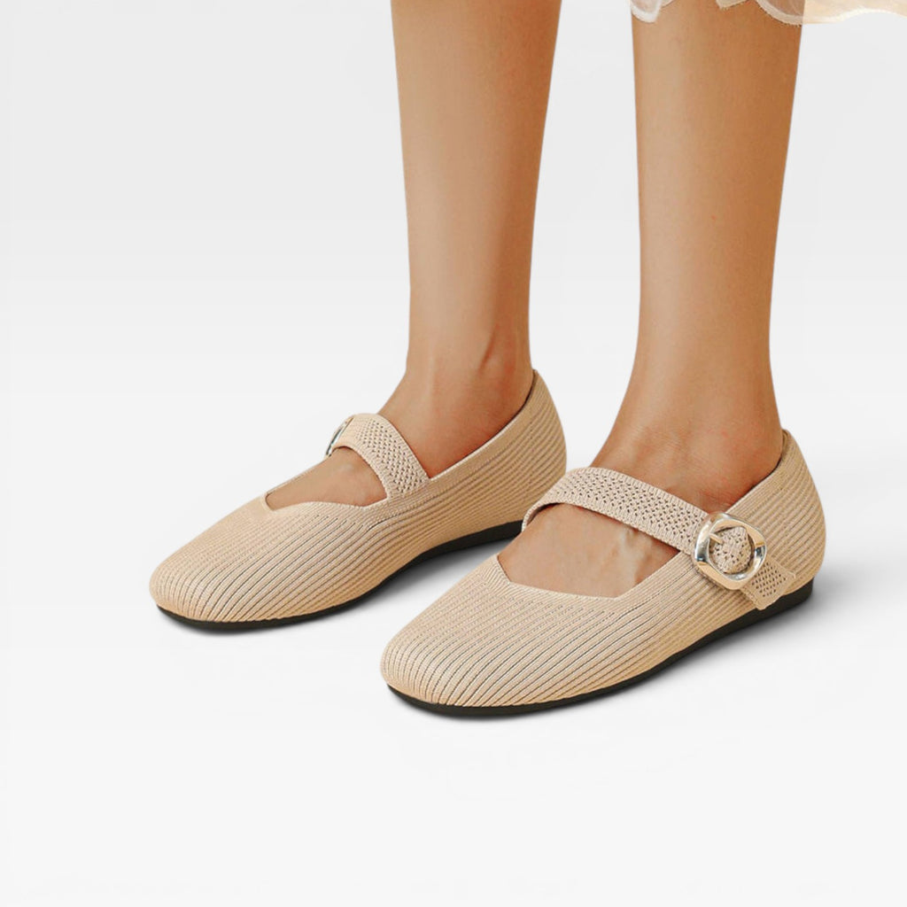 Women's Knit Mary Jane Flats – Square Toe Comfortable Buckle Shoes