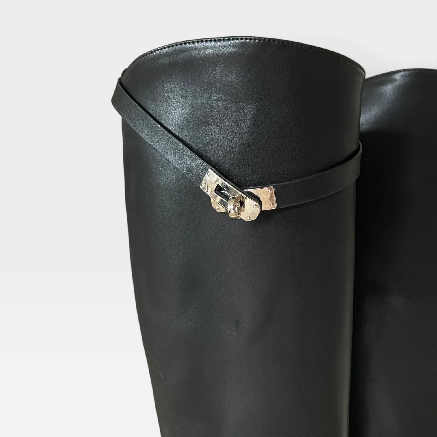 Women's Knee High Leather Boots – Sculptural Buckle Tall Boots