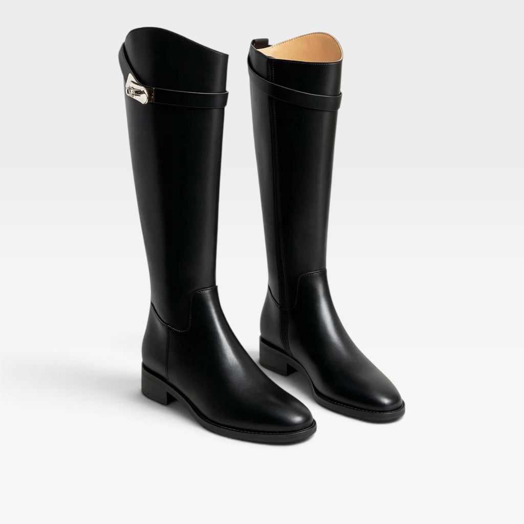 Bottes hautes en cuir pour femme – bottes montantes sculpturales à boucle