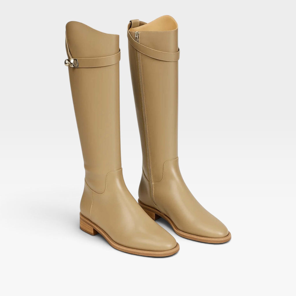 Bottes hautes en cuir pour femme – bottes montantes sculpturales à boucle