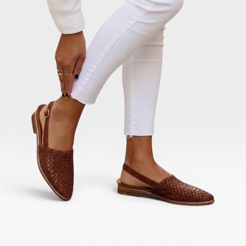 Women's Woven Leather Loafers – Comfort Slingback Flats