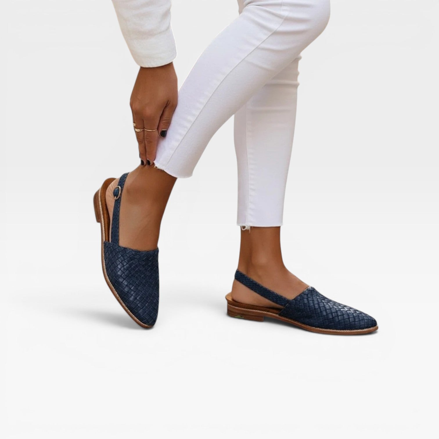 Women's Woven Leather Loafers – Comfort Slingback Flats