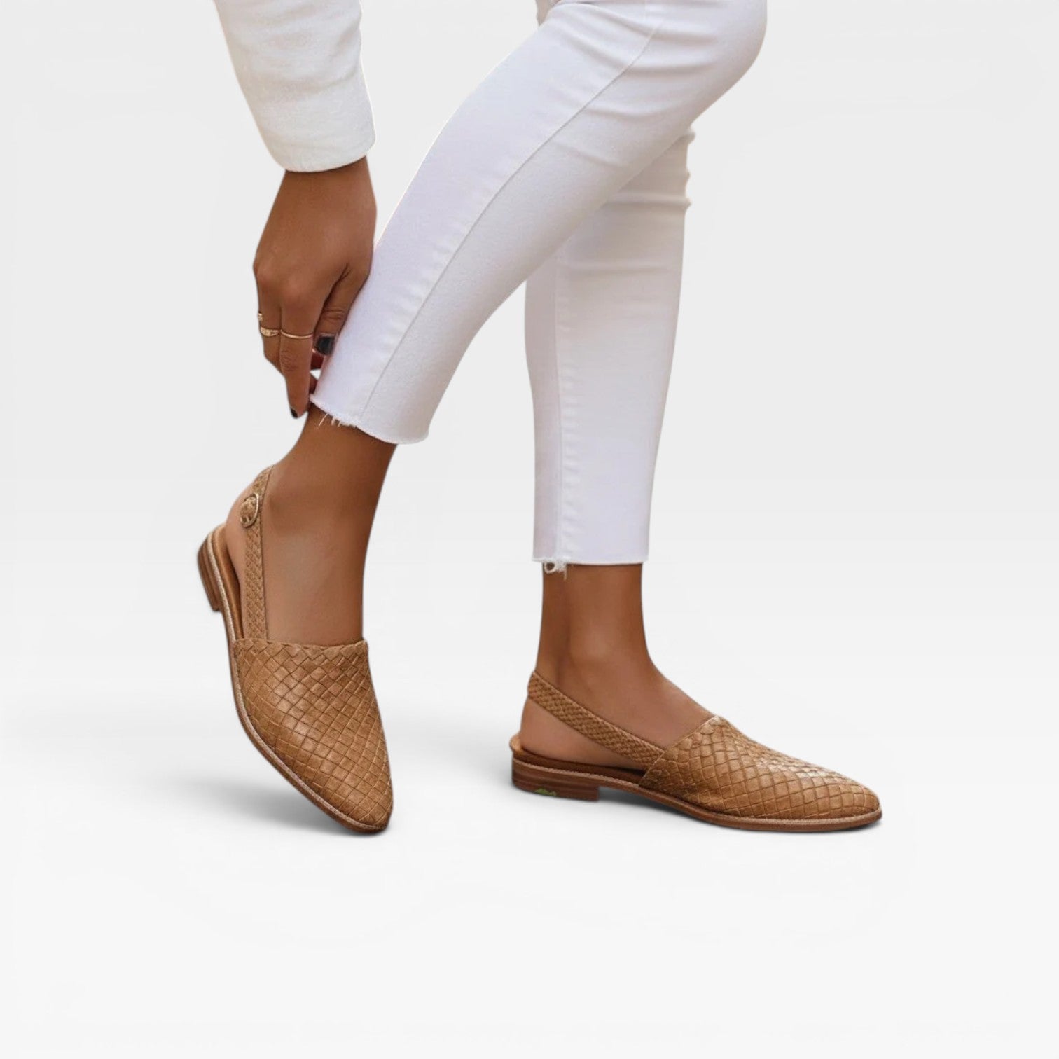 Women's Woven Leather Loafers – Comfort Slingback Flats