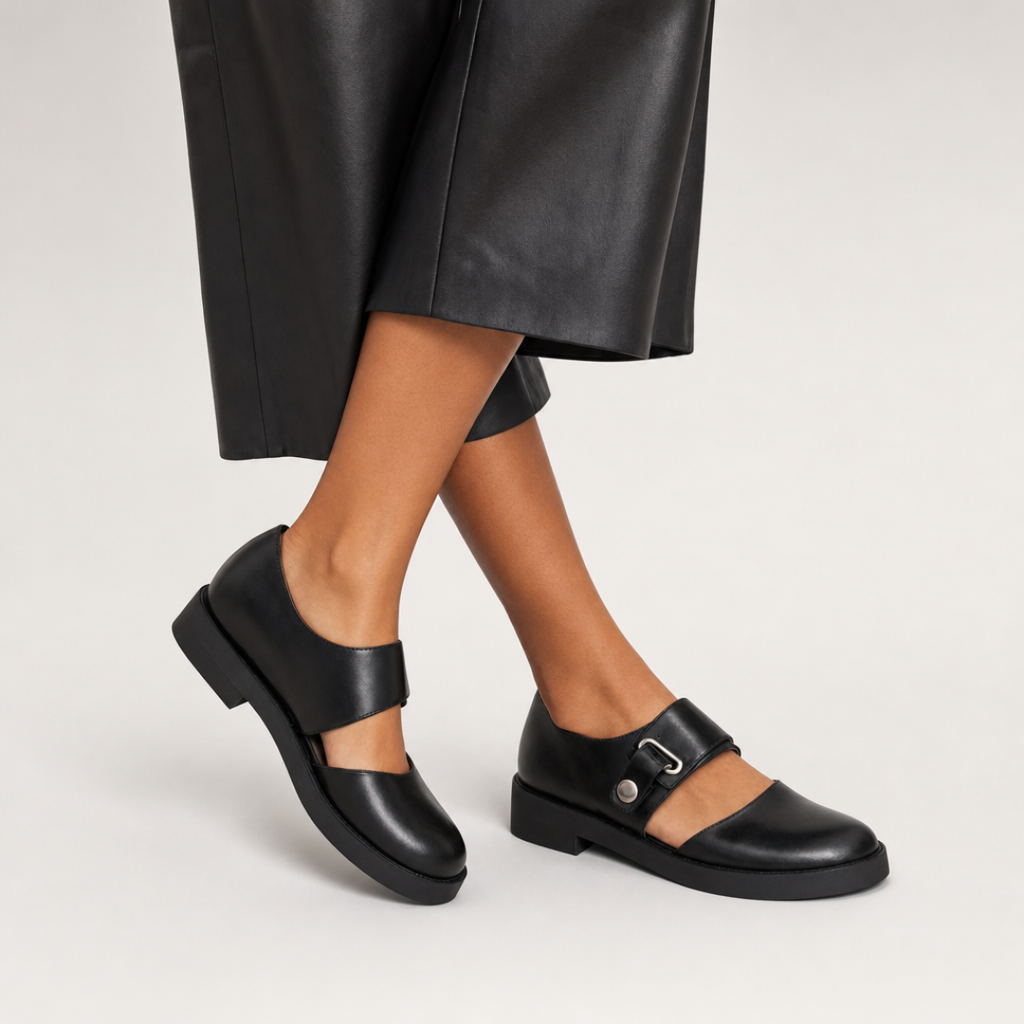 Women's Leather Mary Jane Flats – Minimalist Buckle Strap Shoes