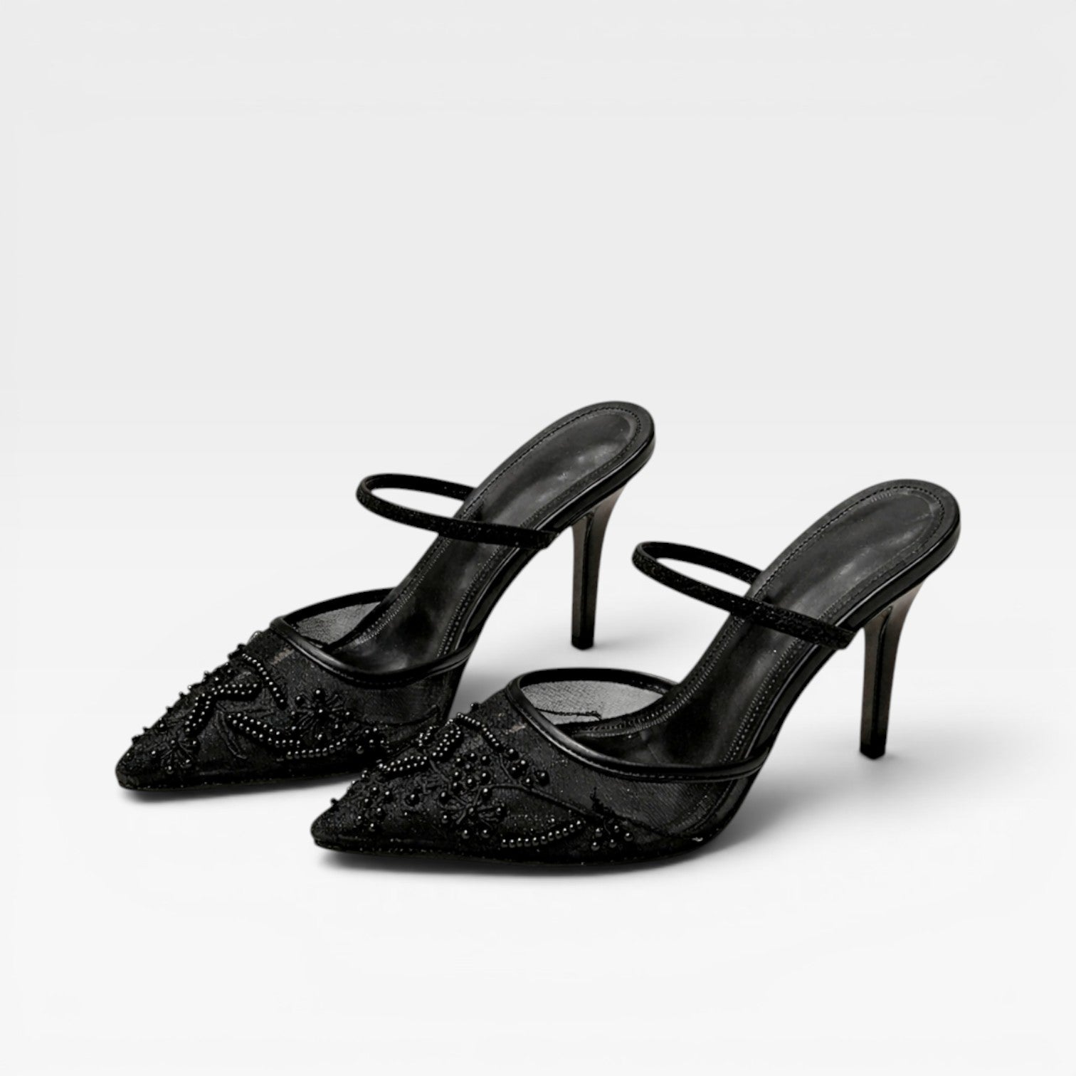 Women's Embroidered Slingback Heels – Floral Mesh Pointed Toe Wedding Shoes