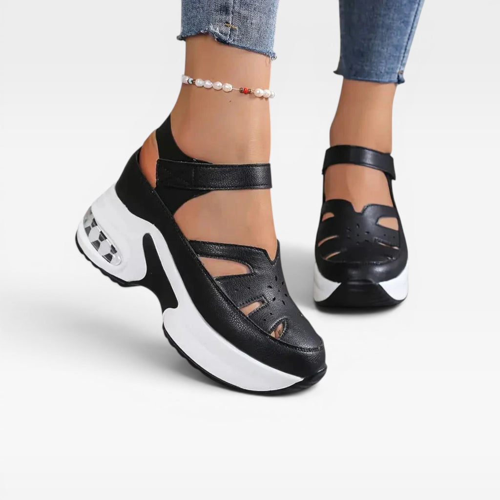 Women's Cushioned Platform Sandals – Breathable Cutout Walking Shoes with Adjustable Strap