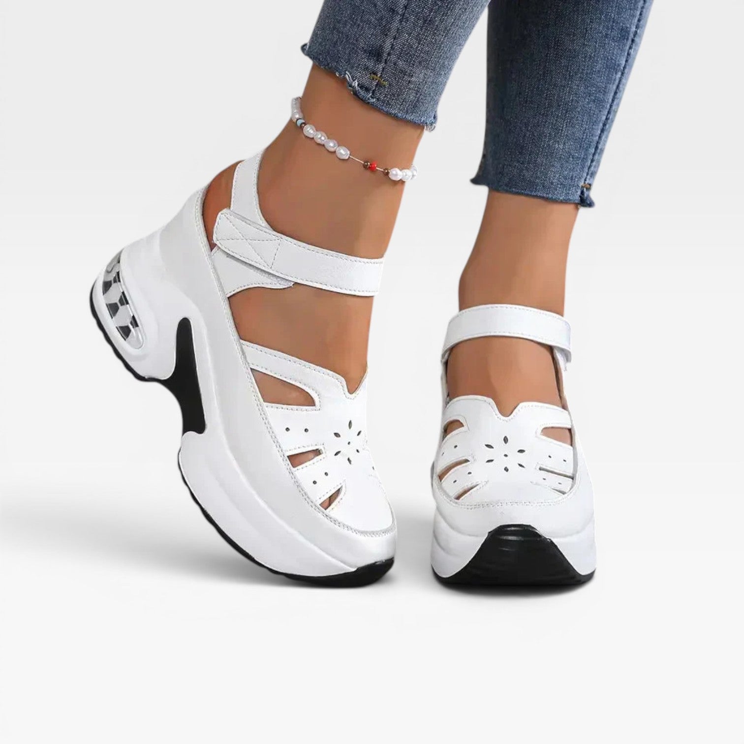 Women's Cushioned Platform Sandals – Breathable Cutout Walking Shoes with Adjustable Strap