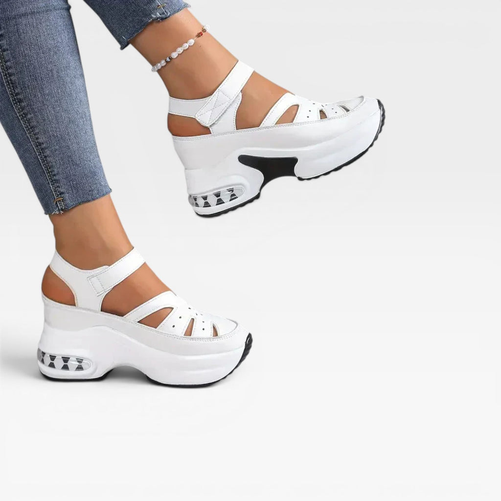 Women's Cushioned Platform Sandals – Breathable Cutout Walking Shoes with Adjustable Strap