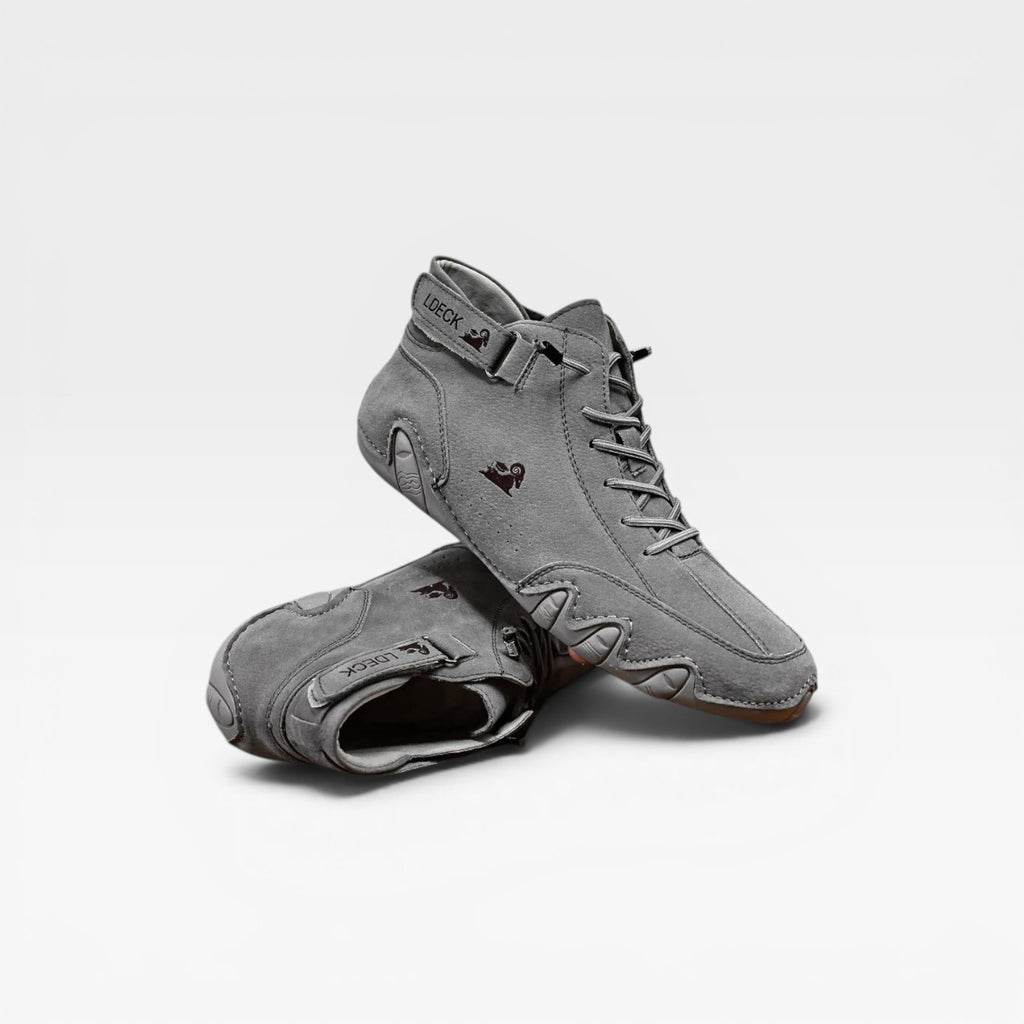 Men's Mid Top Leather Trainers – Casual Lace Up Comfortable Sneakers