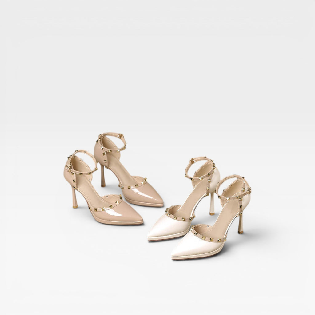 Women's Studded Strap Heels – Elegant Pointed Toe Stiletto Pumps for Special Occasions