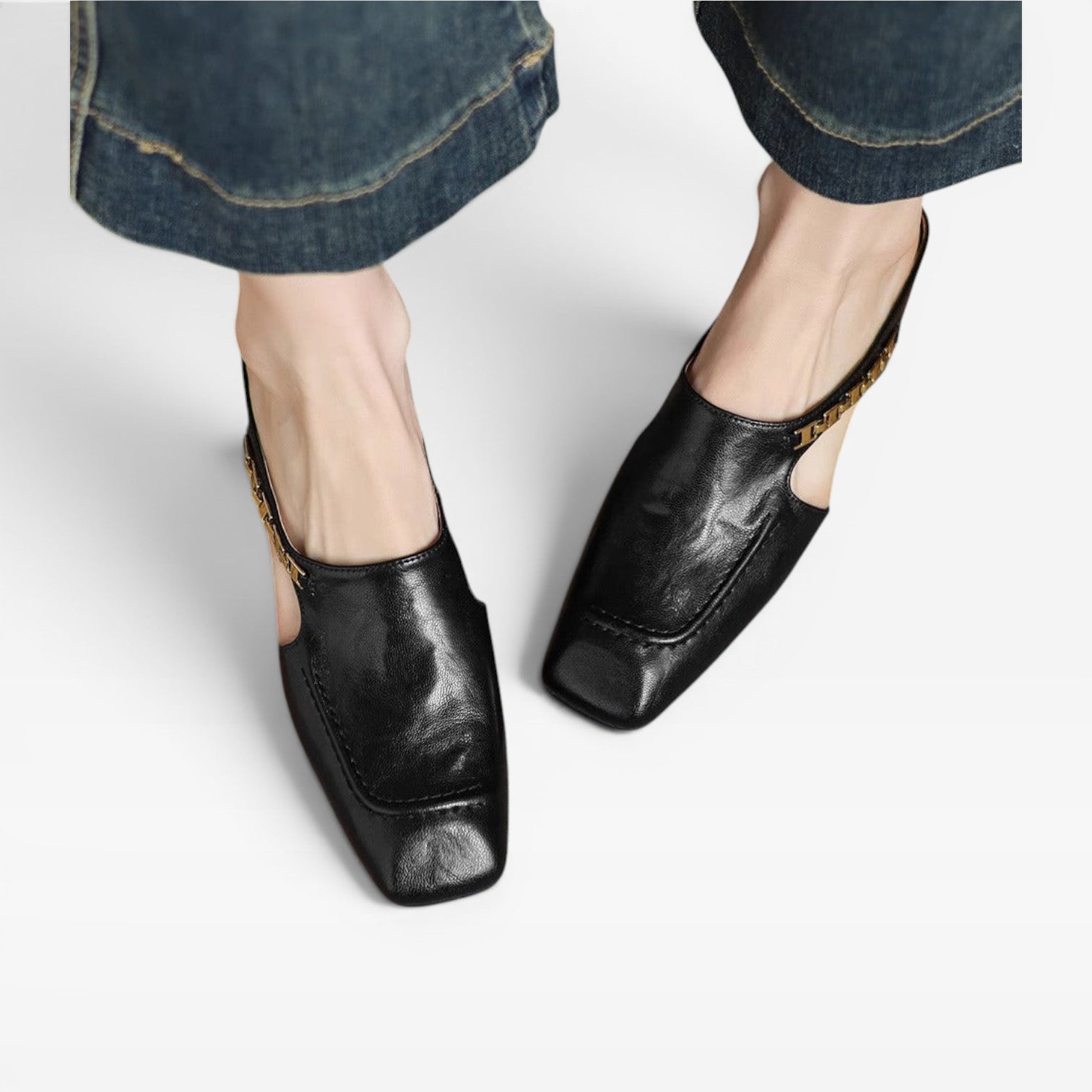 Women's Leather Mules – Elegant Square Toe Slip On Shoes for Everyday Wear