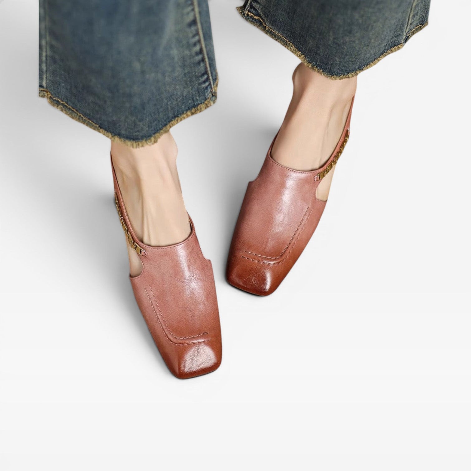 Women's Leather Mules – Elegant Square Toe Slip On Shoes for Everyday Wear