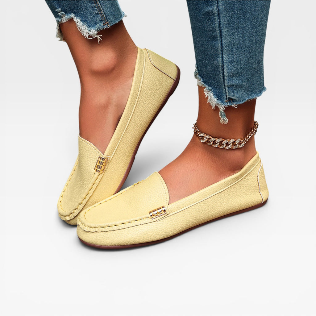 Women's Leather Bit Loafers – Classic Gold Buckle Slip On Preppy Shoes