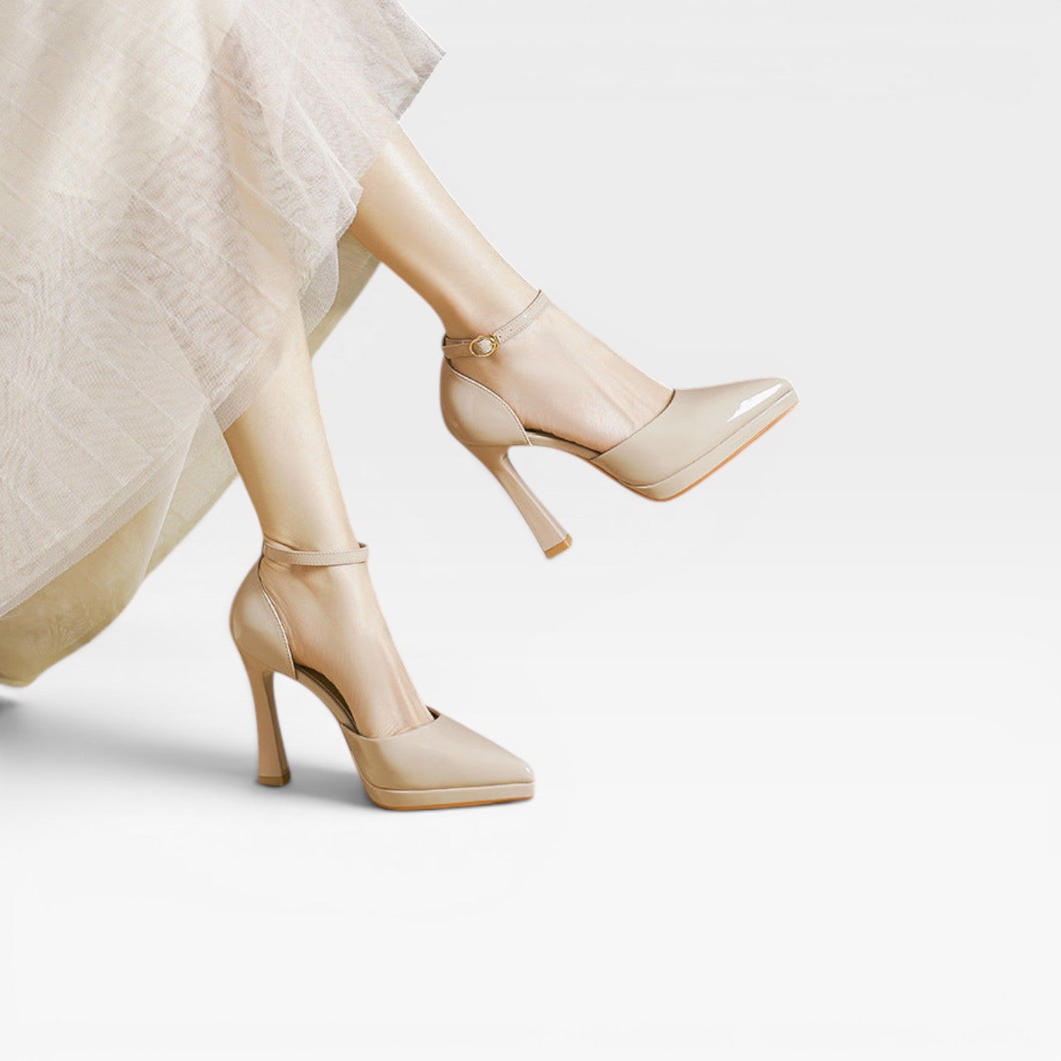 Women's Patent Leather Heels – Pointed Toe Ankle Strap Pumps for Special Occasions