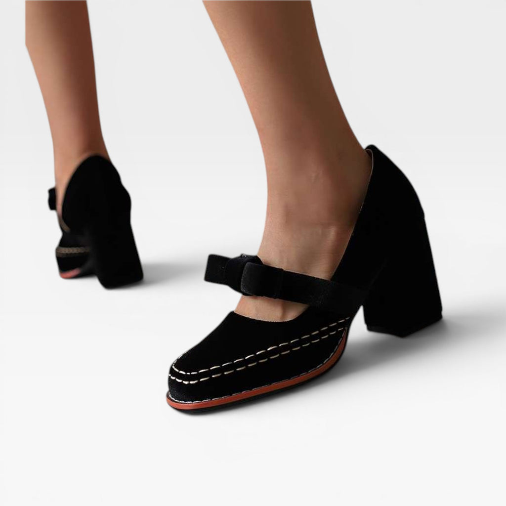 Escarpins Mary Jane en velours pour femmes – Talons blocs élégants avec nœud pour occasions spéciales