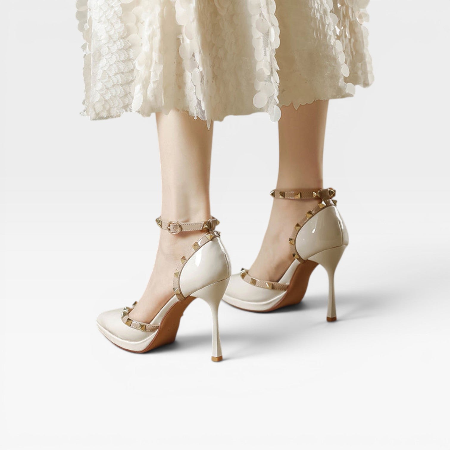 Women's Studded Strap Heels – Elegant Pointed Toe Stiletto Pumps for Special Occasions
