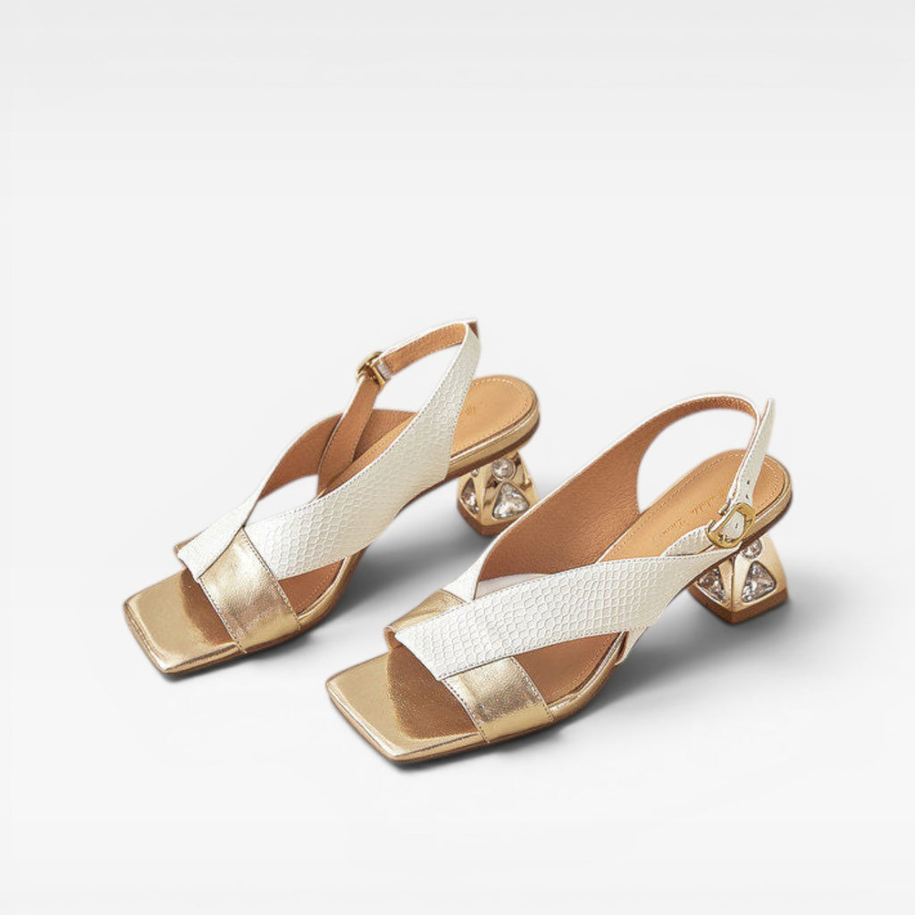 Women's Genuine Leather Sandals – Sculpted Crystal Heel Slingback Pumps for Special Occasions