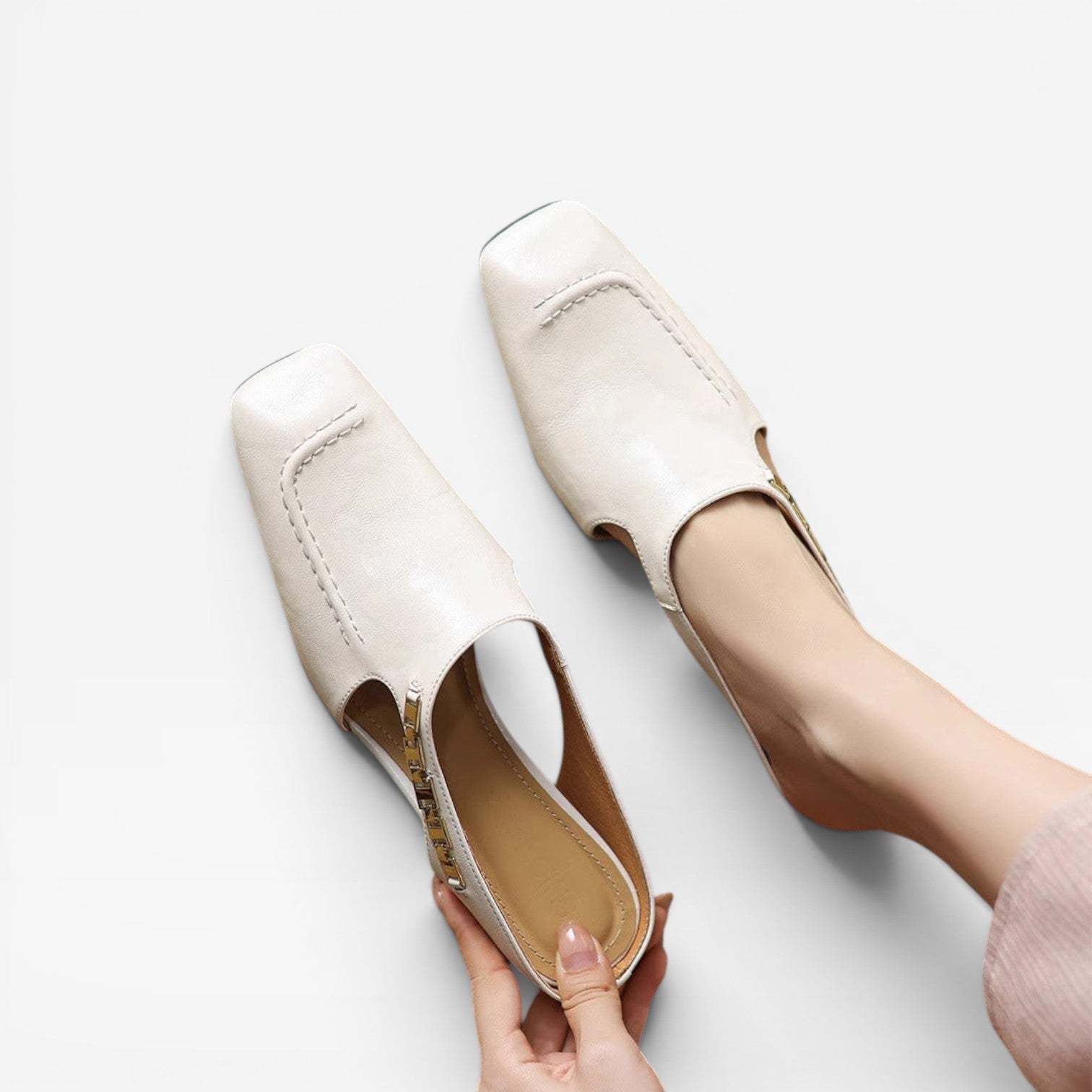 Women's Leather Mules – Elegant Square Toe Slip On Shoes for Everyday Wear