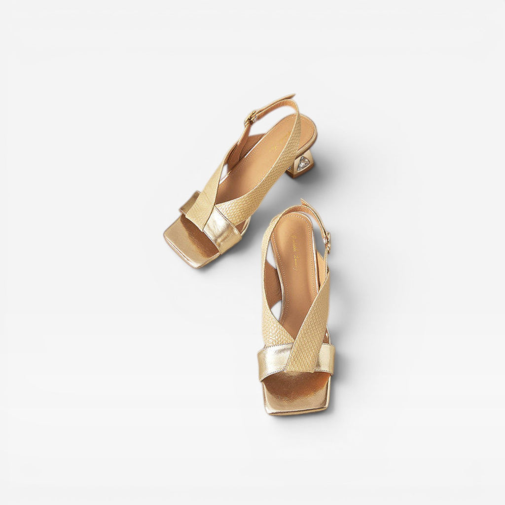Women's Genuine Leather Sandals – Sculpted Crystal Heel Slingback Pumps for Special Occasions