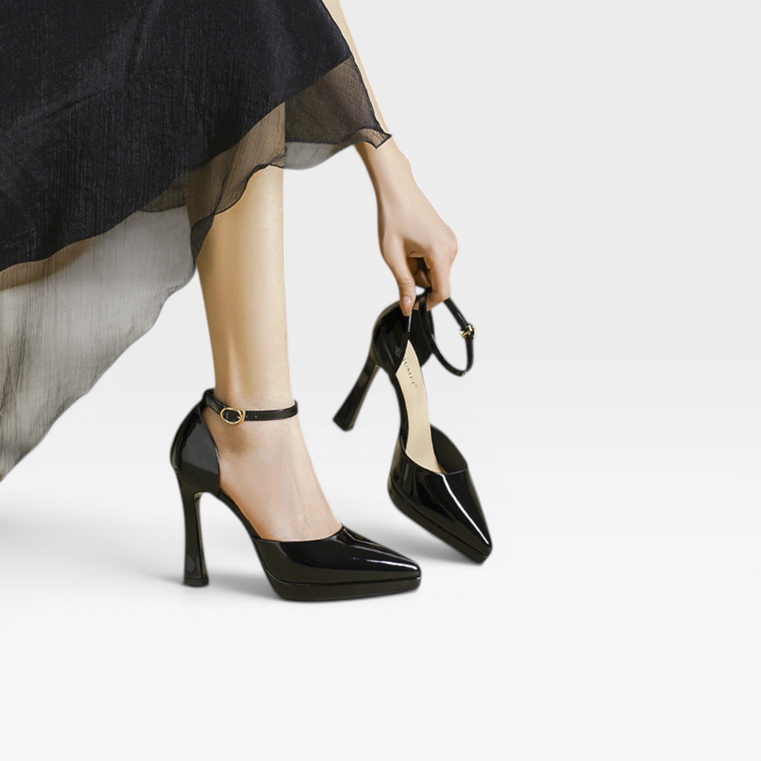 Women's Patent Leather Heels – Pointed Toe Ankle Strap Pumps for Special Occasions
