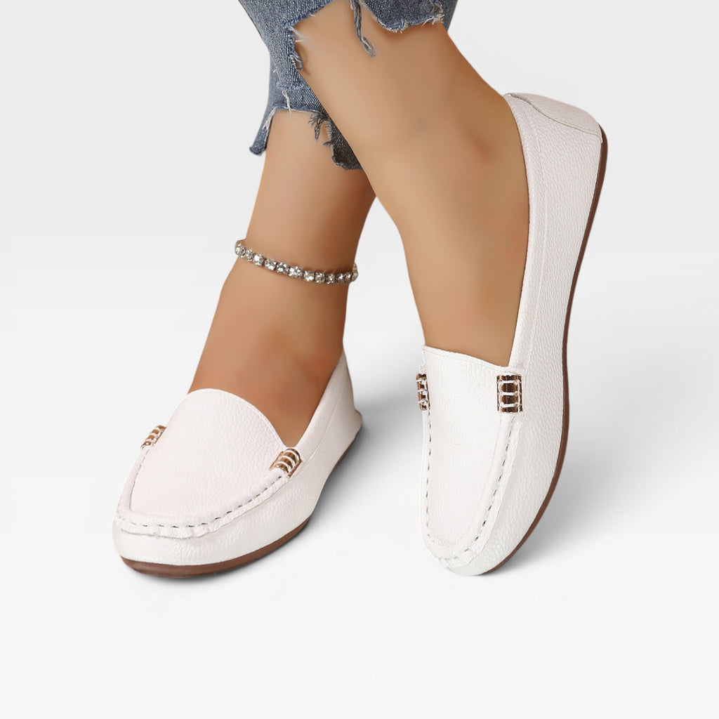Women's Leather Bit Loafers – Classic Gold Buckle Slip On Preppy Shoes