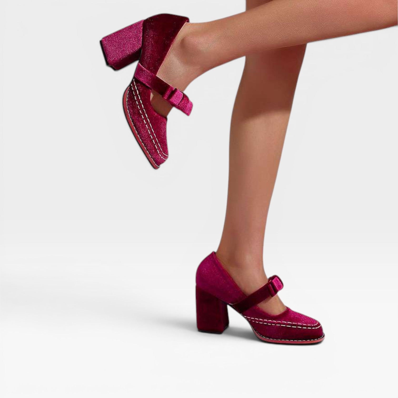 Escarpins Mary Jane en velours pour femmes – Talons blocs élégants avec nœud pour occasions spéciales