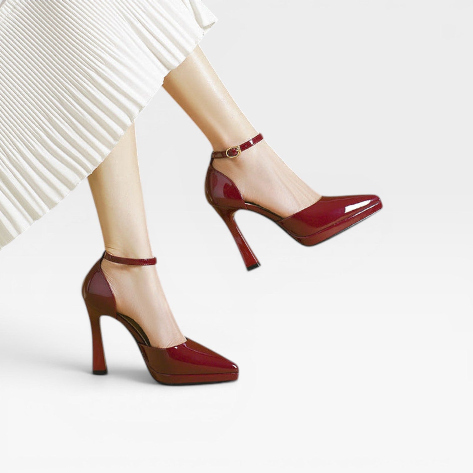 Women's Patent Leather Heels – Pointed Toe Ankle Strap Pumps for Special Occasions